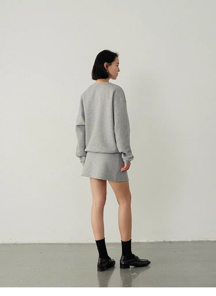 Minimalist Casual Oversized Sweatshirt and Skirt Set