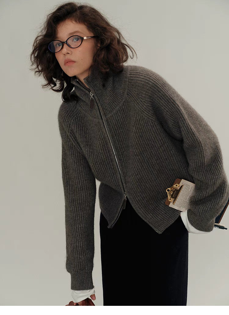 Cozy High-Neck Ribbed Zip-Up Sweater