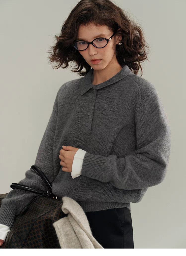 Chic Cropped Wool Polo Sweater