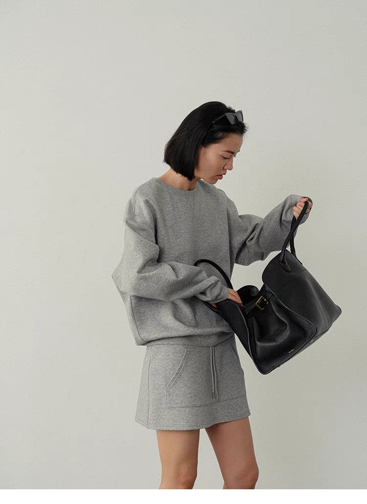 Minimalist Casual Oversized Sweatshirt and Skirt Set