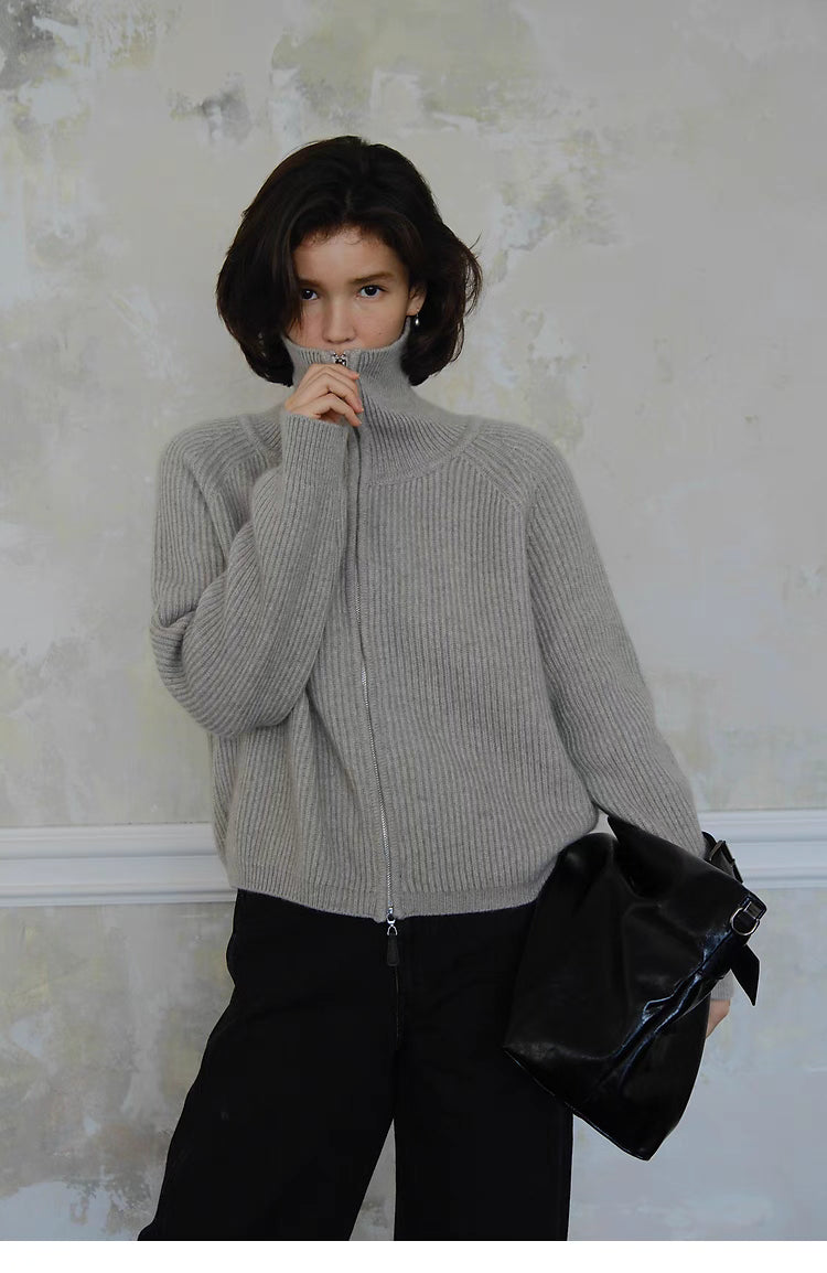Cozy High-Neck Ribbed Zip-Up Sweater