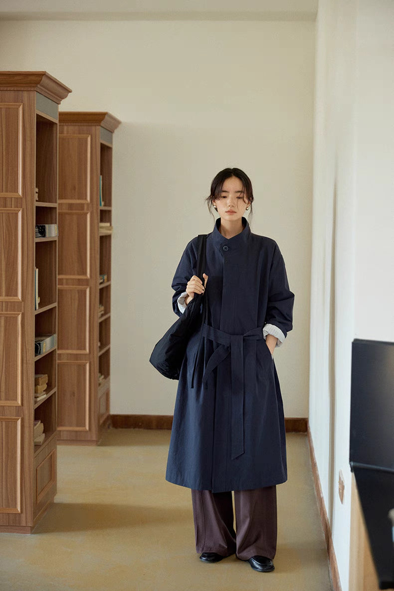 Minimalist Cotton-Linen Belted Trench Coat