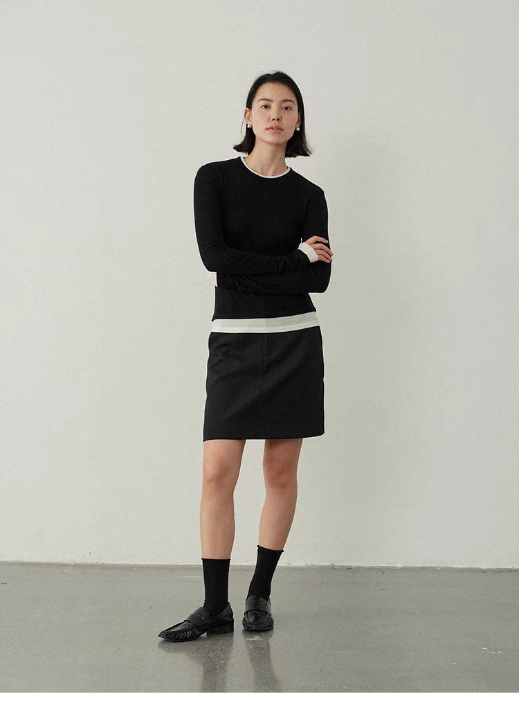 Contrast-Trim Slim-Fit Long-Sleeve Top