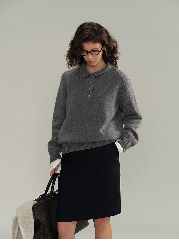 Chic Cropped Wool Polo Sweater