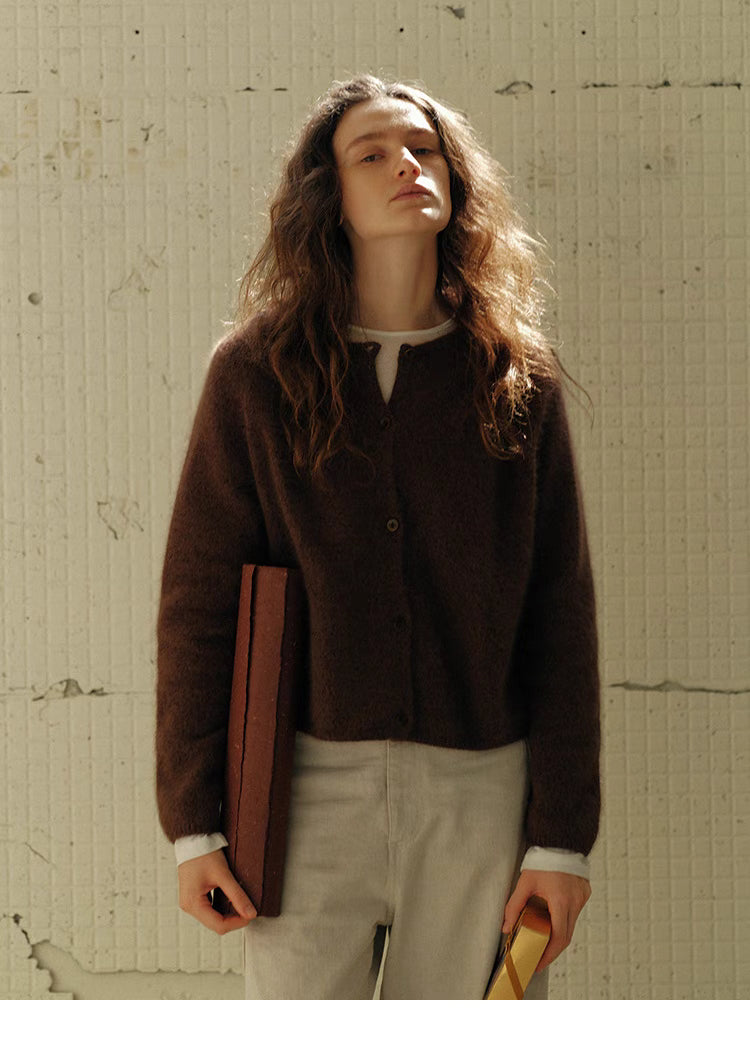 Soft-Textured Raccoon Wool Cardigan