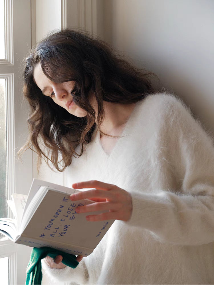 Cloud-Soft Brushed Wool V-Neck Sweater