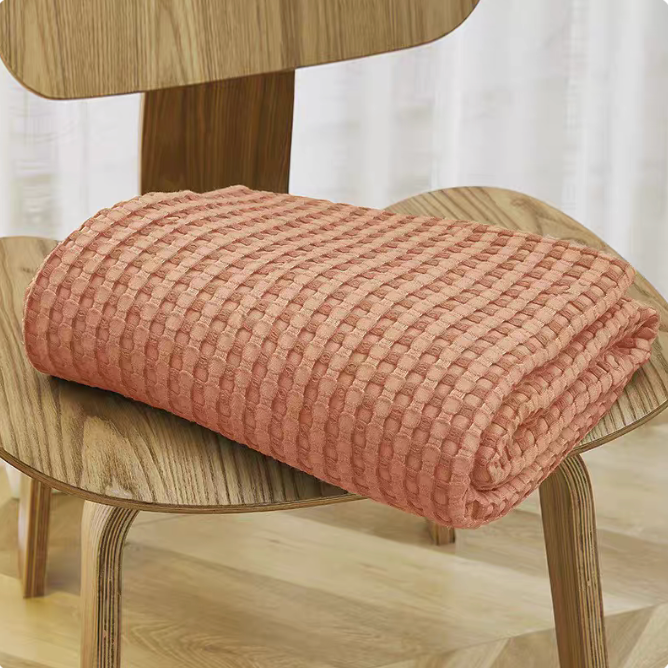 Bamboo Fiber Cotton Waffle Sofa Throw Blanket