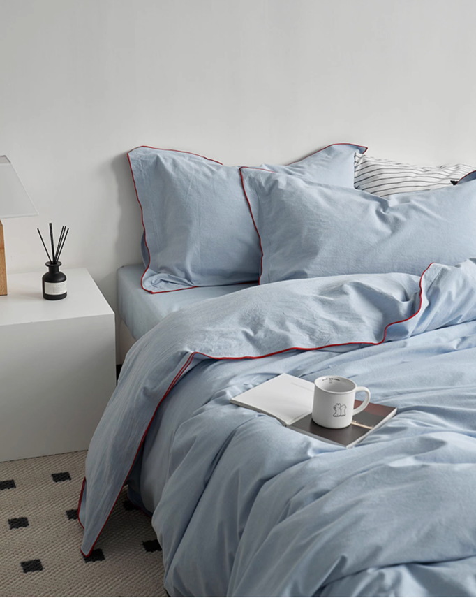 Nordic Style Cotton Edge-Stitched Duvet Cover, Sheet & Pillow Sham Set