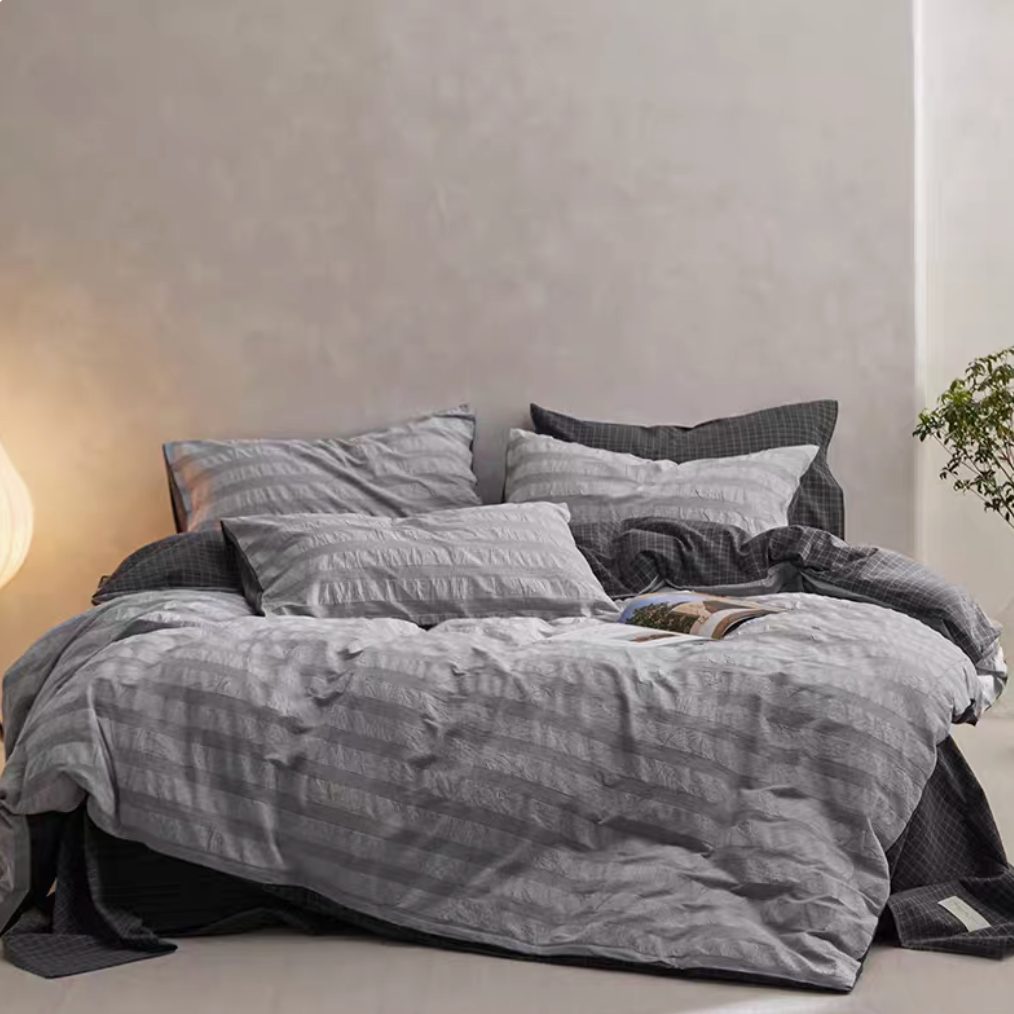 Grid Cotton Duvet, Sheet & Shams Set