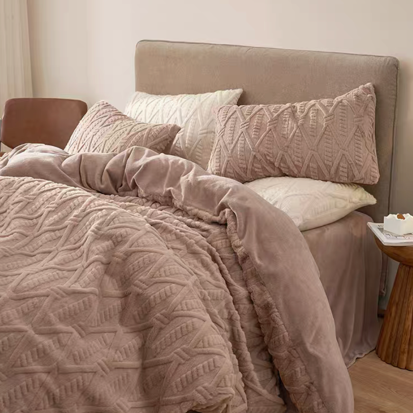 Elegant Rex Rabbit Fur Duvet Cover, Sheet & Sham Set