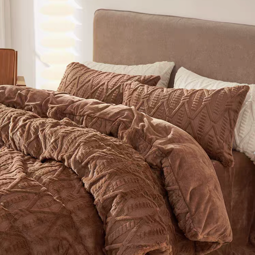 Elegant Rex Rabbit Fur Duvet Cover, Sheet & Sham Set