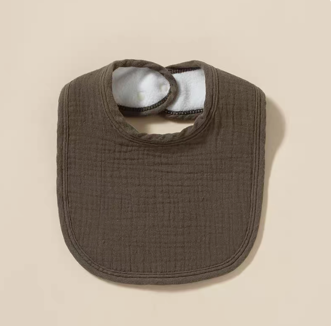 Dark Brown baby cotton gauze bib with soft cotton gauze texture and rounded shape
