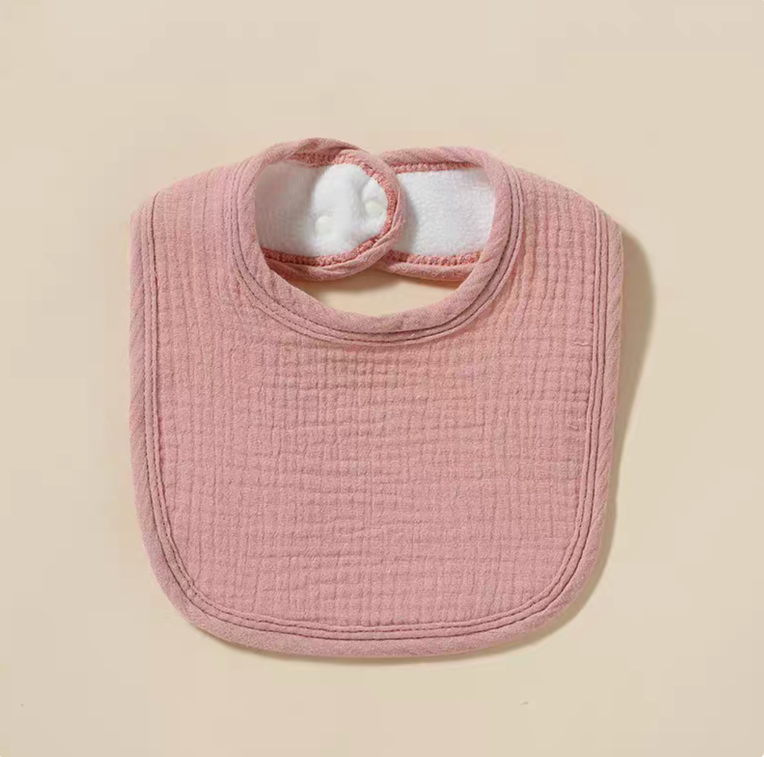 Dark Pink baby cotton gauze bib with breathable fabric and soft texture