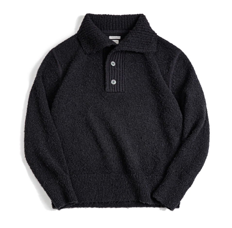 Black Heavyweight Bouclé Polo Sweater flat lay front view