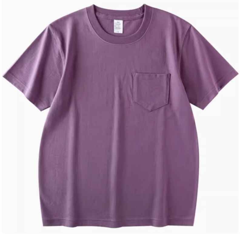 Chic Pocket Tee purple short sleeve crewneck t-shirt front view featuring chest pocket on clean background