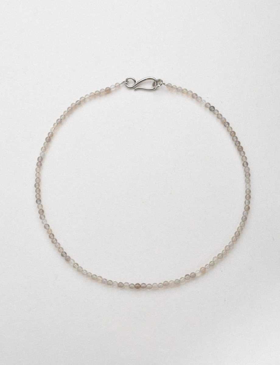 Ethereal Elegance Gray Agate Choker with small round gray agate beads and silver clasp detail