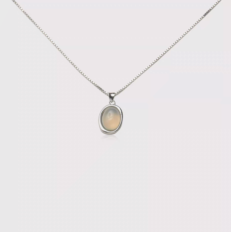 Ethereal Elegance Gray Agate Necklace with oval gray agate pendant on silver chain front view