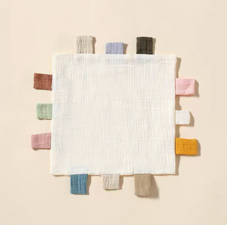 White sensory baby comfort teething cloth toy front view