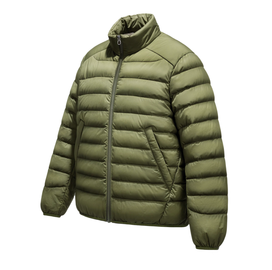 Olive Green Ultra-Light Down Jacket – Men’s Lightweight Puffer Front