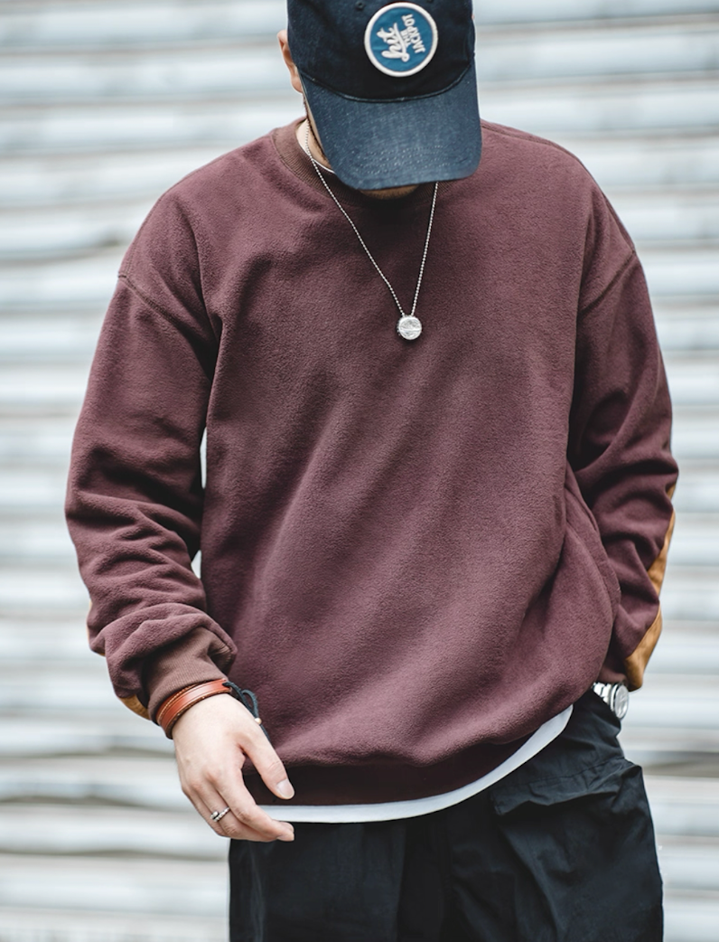 Model wearing Wine Red Polar Fleece Sweatshirt front view