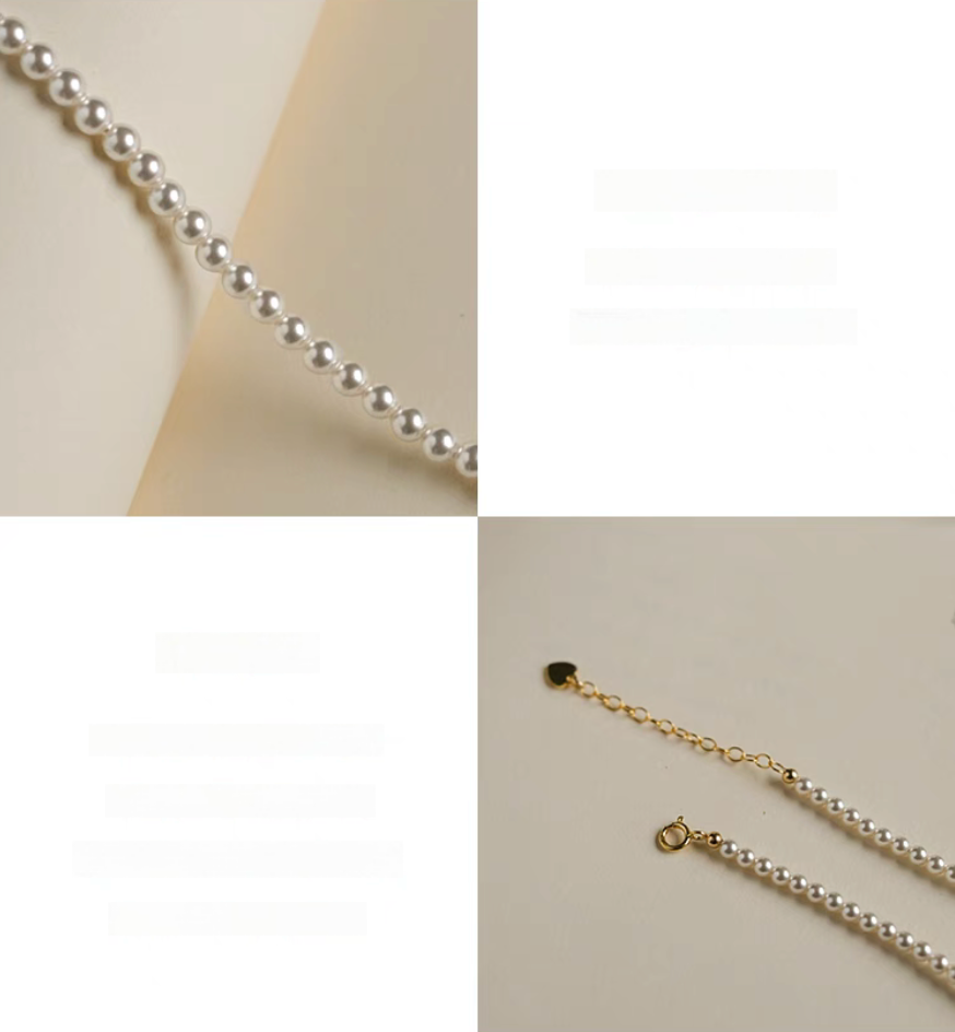 Detail collage of Radiant Round Pearl Necklace showing round pearl texture and clasp in natural color