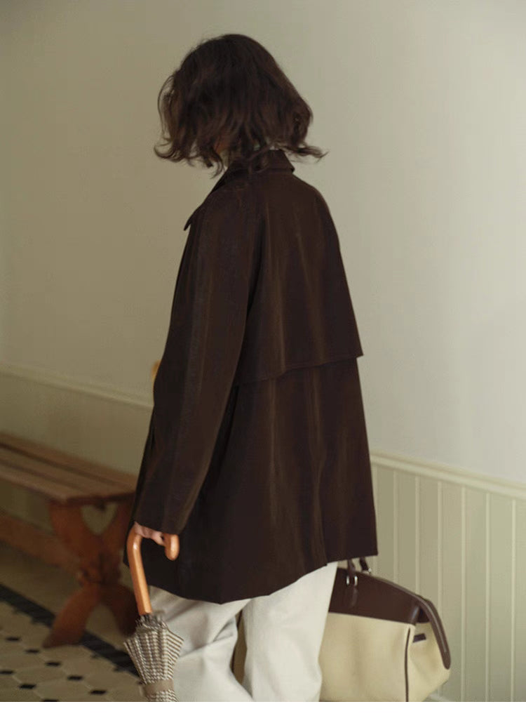 Chocolate Brown Retro Elegance Oversized Coat back view showing clean structure and relaxed oversized fit