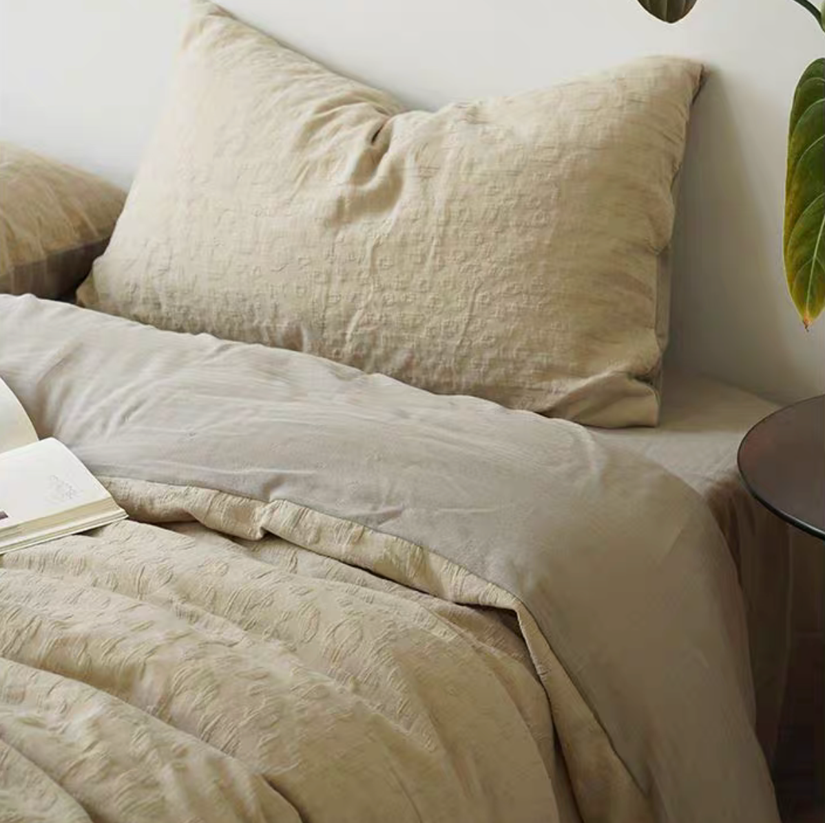 Rock Point cotton comforter set in Leopard Print Almond Yellow styled on bed creating warm natural bedroom decor