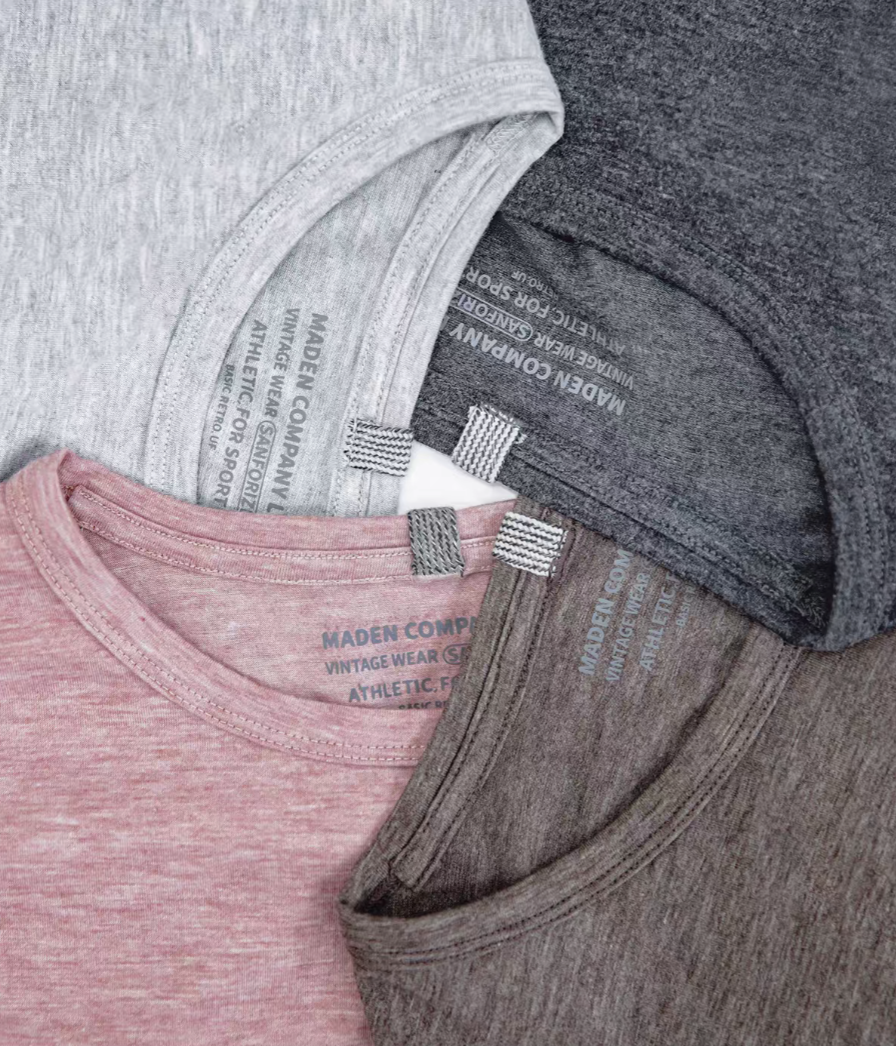 Seamless Breathable Lightweight Tee multi color view showing Dusty Pink Light Gray Coffee and Dark Gray collar and fabric texture