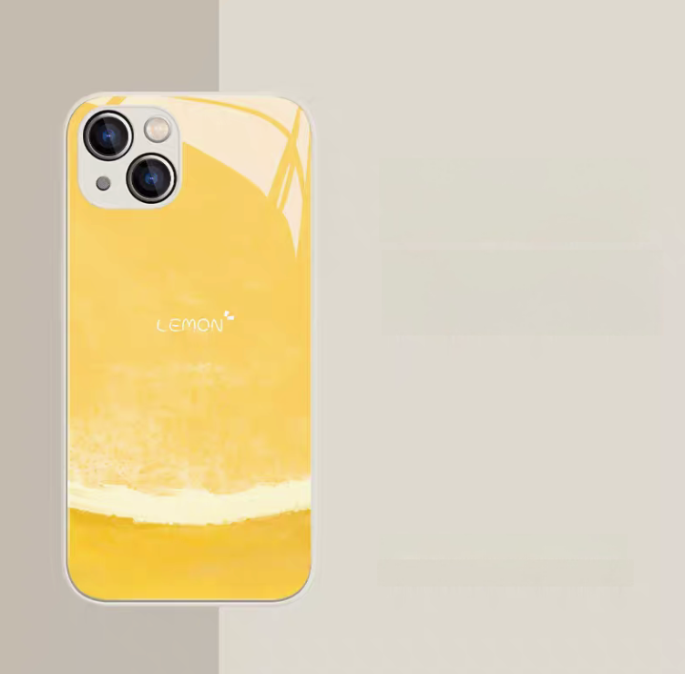 Yellow frame lemon phone case with fresh citrus design glossy protective finish