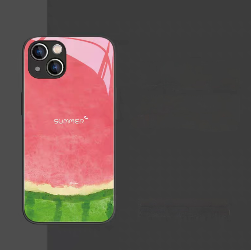 Black frame seedless watermelon phone case with glossy surface and minimal fruit design