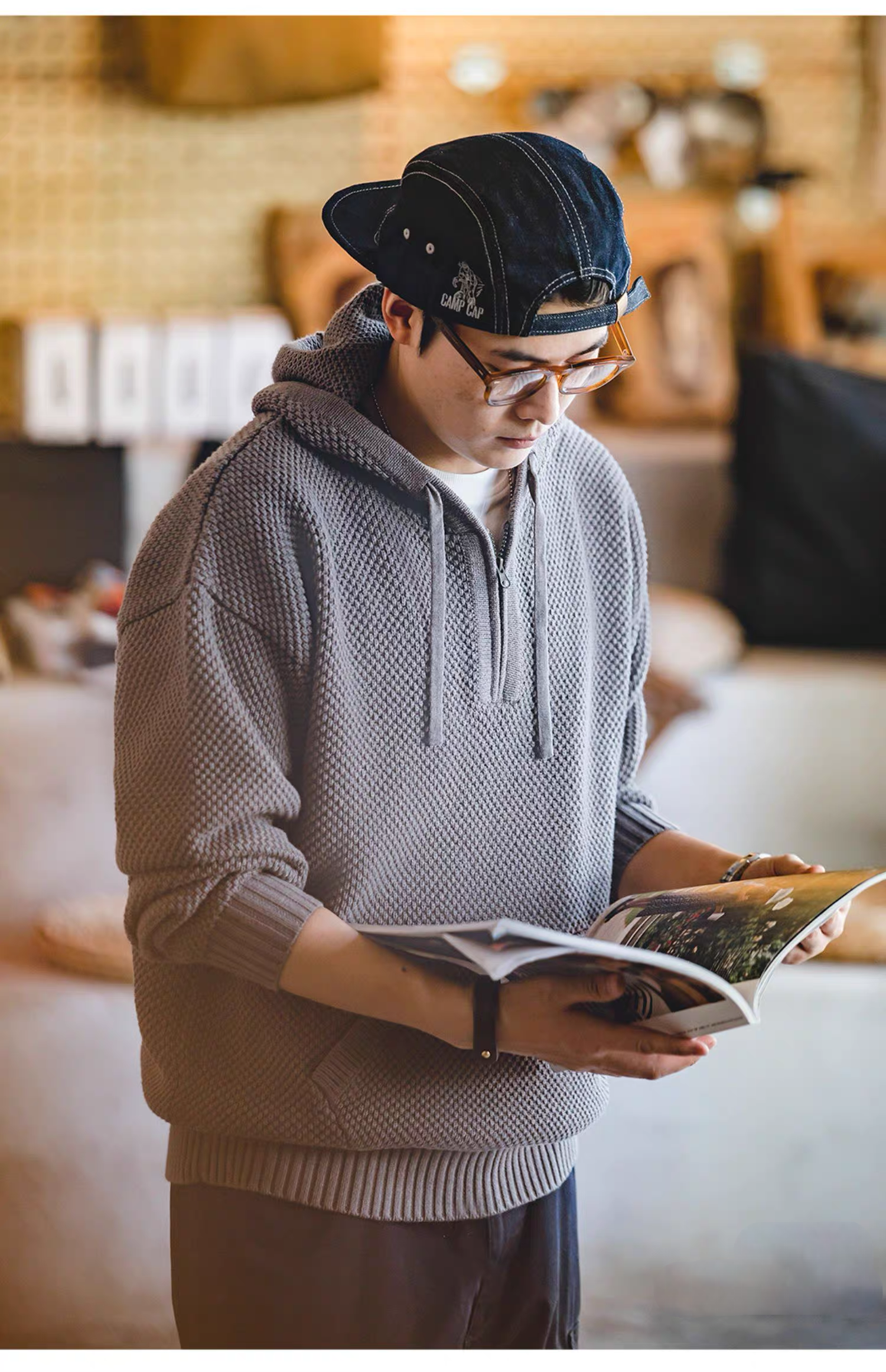 Chunky Waffle Knit Pullover Hoodie