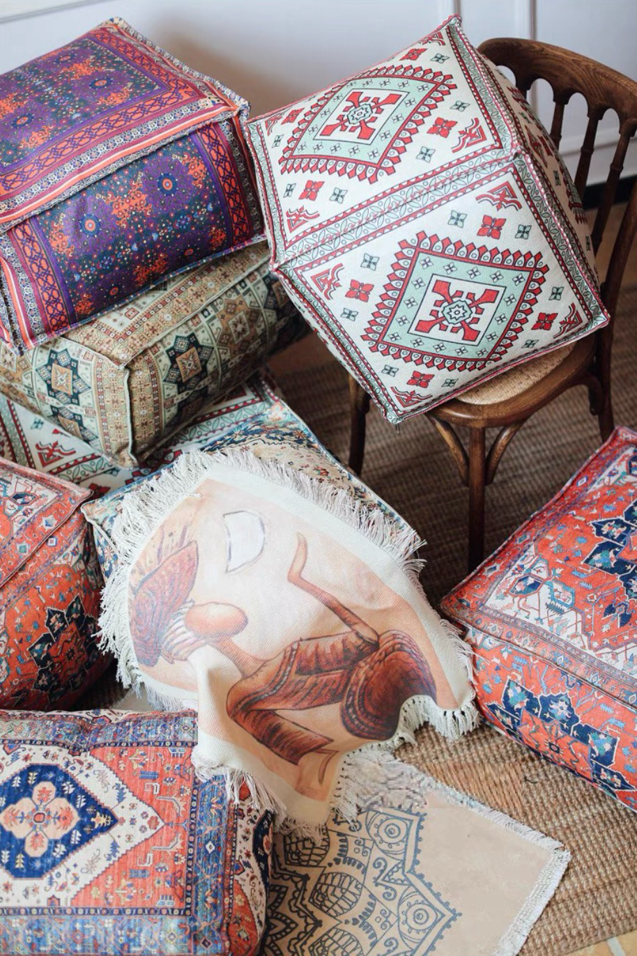 Bohemian Patterned Square Floor Pouf Cushion