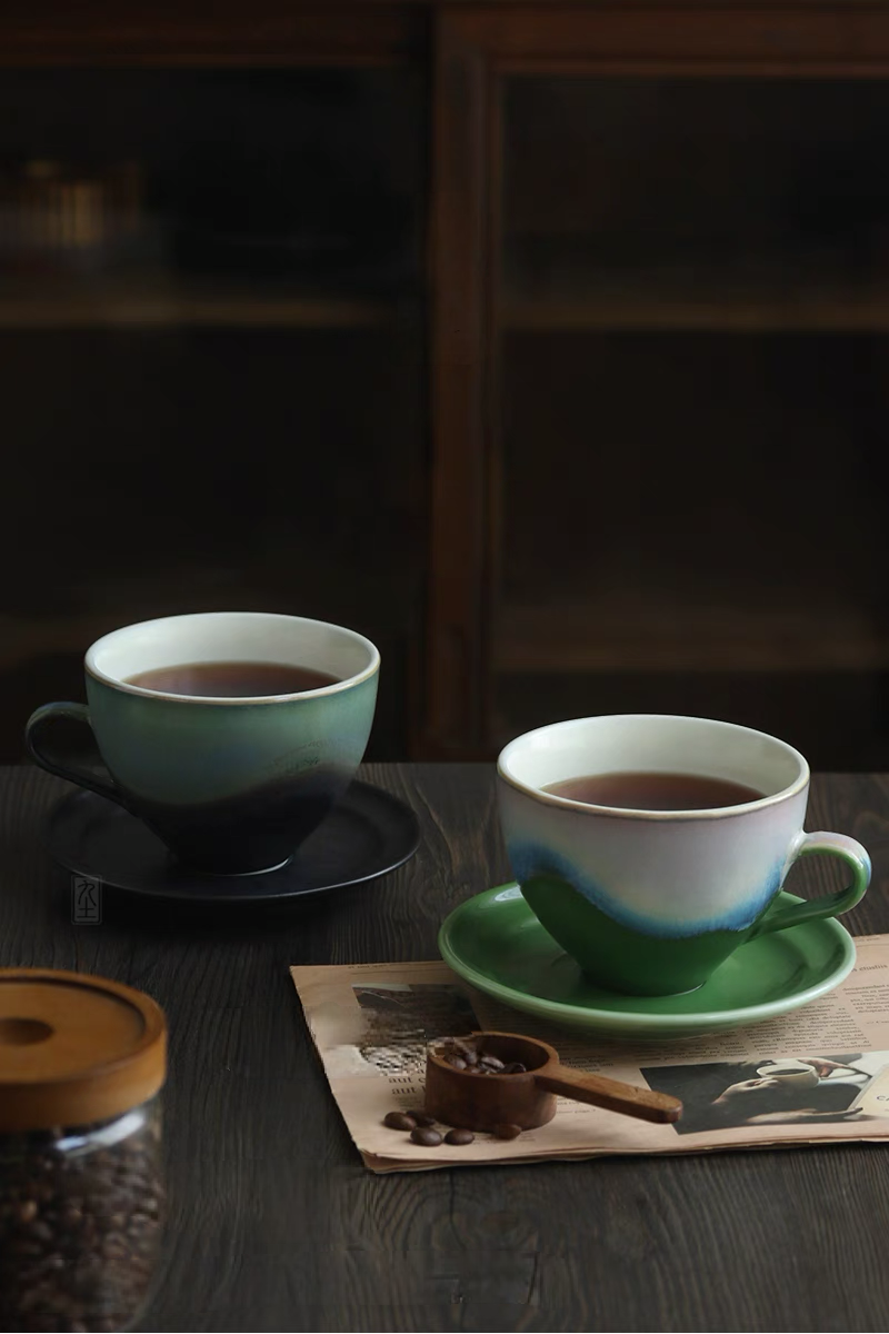 Eastern Serenity Ceramic Coffee Cup and Saucer Set