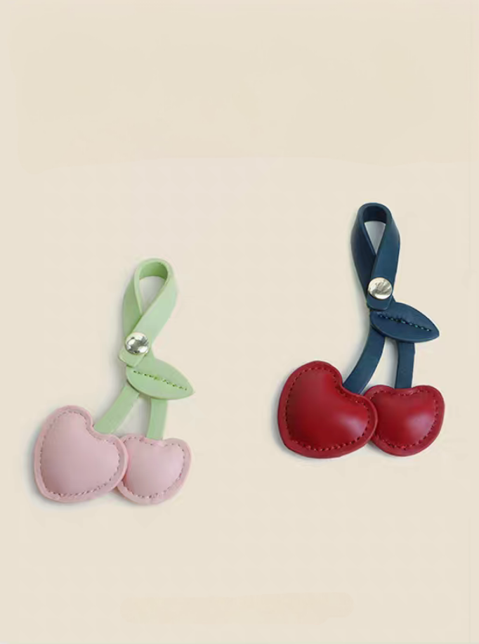 Cherry Heart PU Leather Keychain Duo – Red & Pink Bag Charm Gift Set