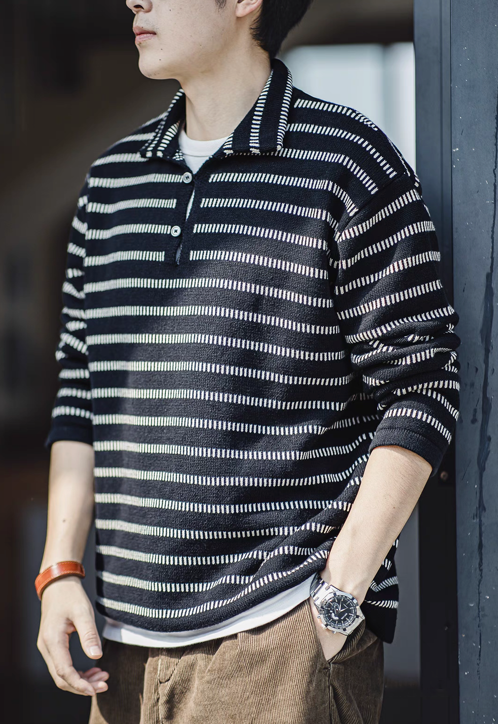 Arrow Feather Knit Polo Sweater