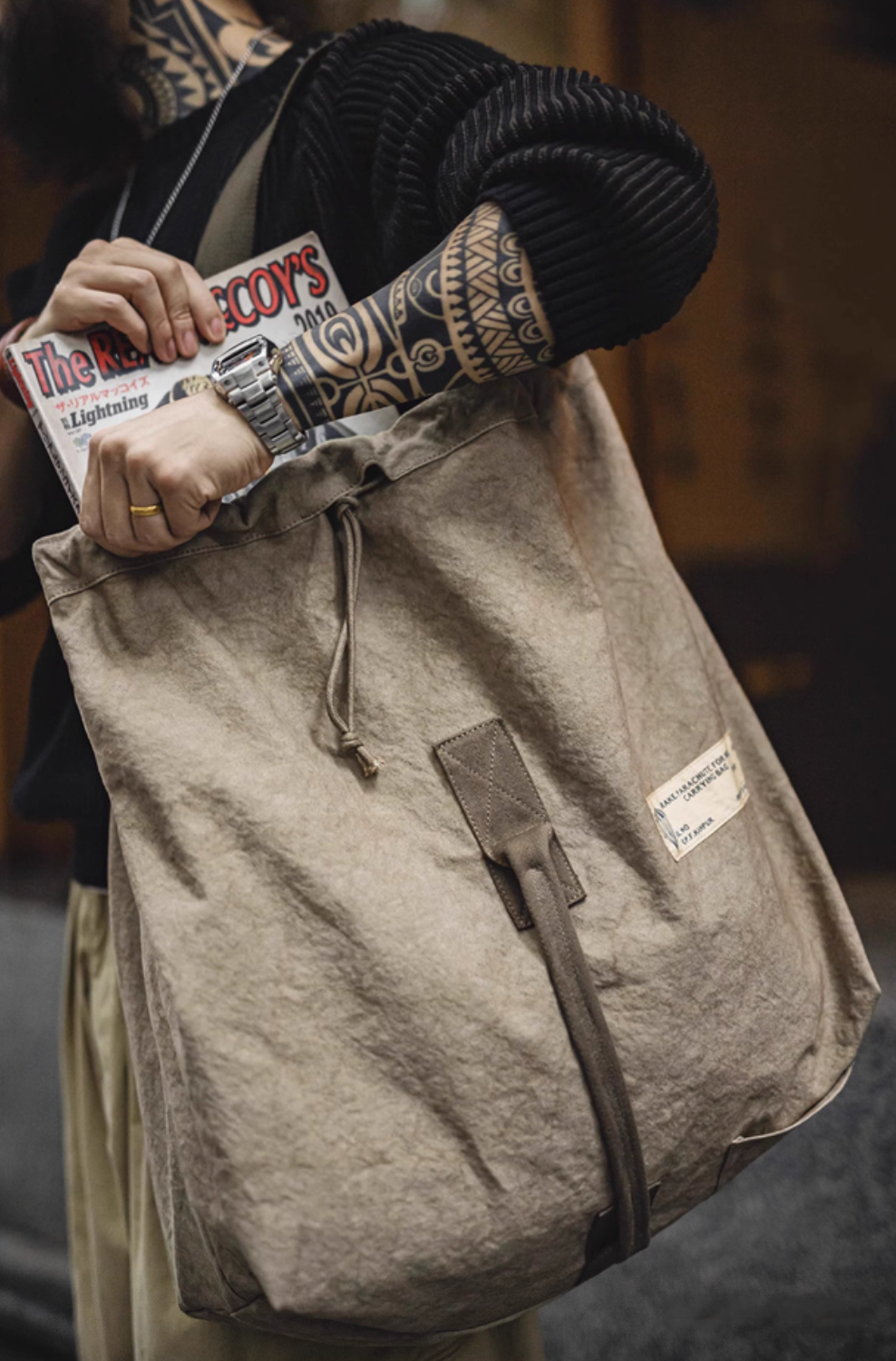 Vintage Drawstring Canvas Shoulder Tote