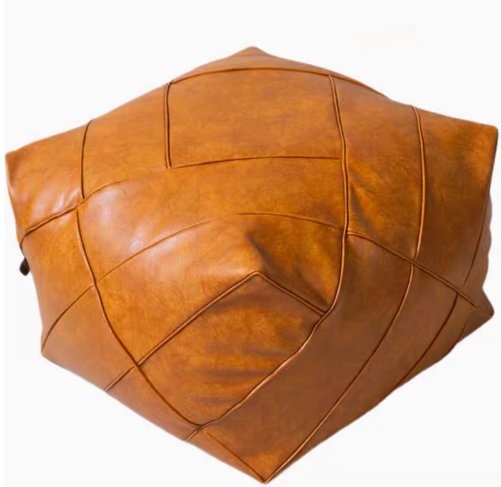 Handwoven Leather Cube Pouf Cushion