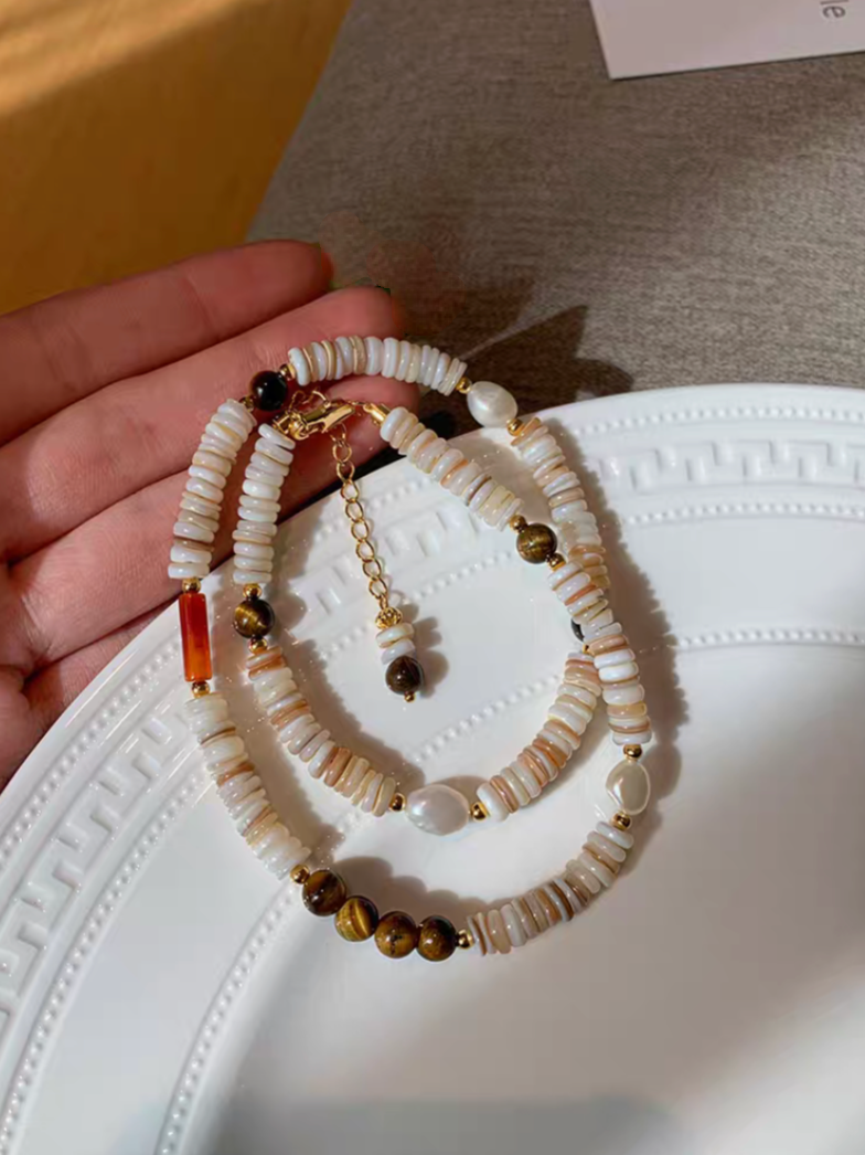 Pearl Shell & Tiger Eye Choker
