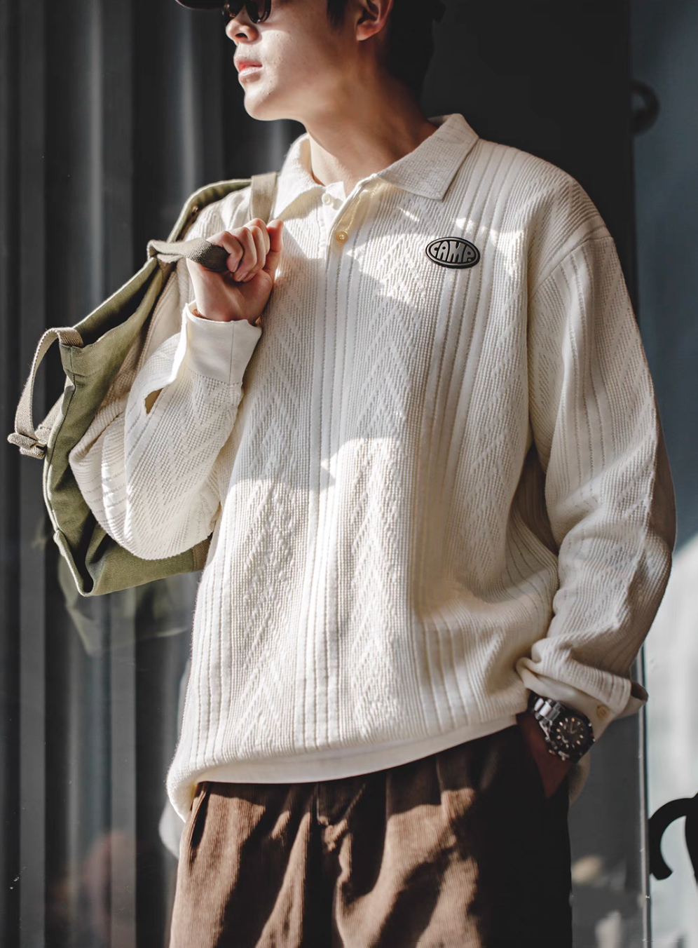 Chevron Weave Polo Sweater