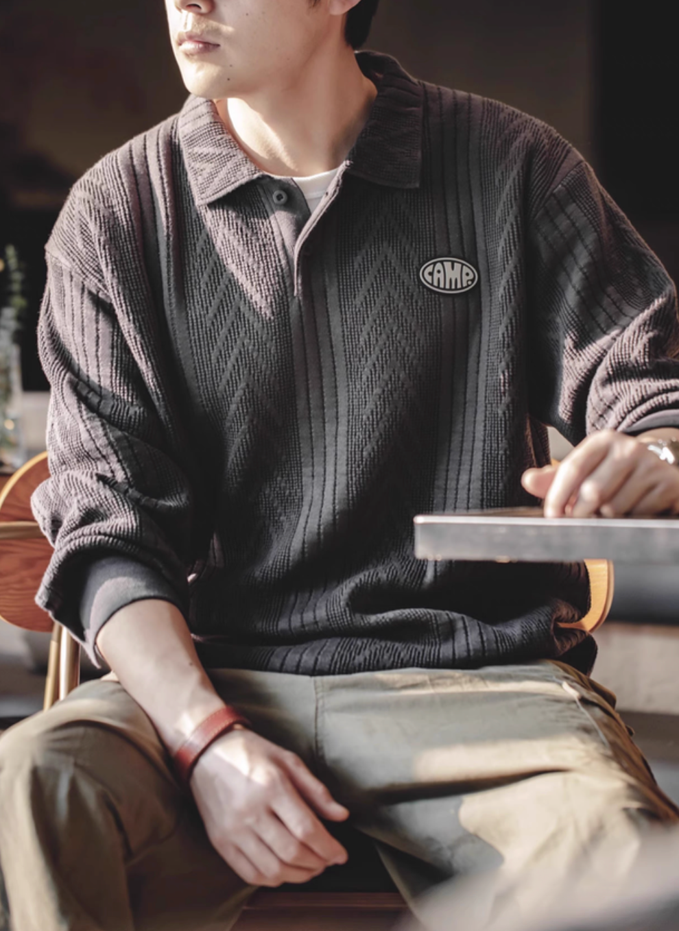 Chevron Weave Polo Sweater