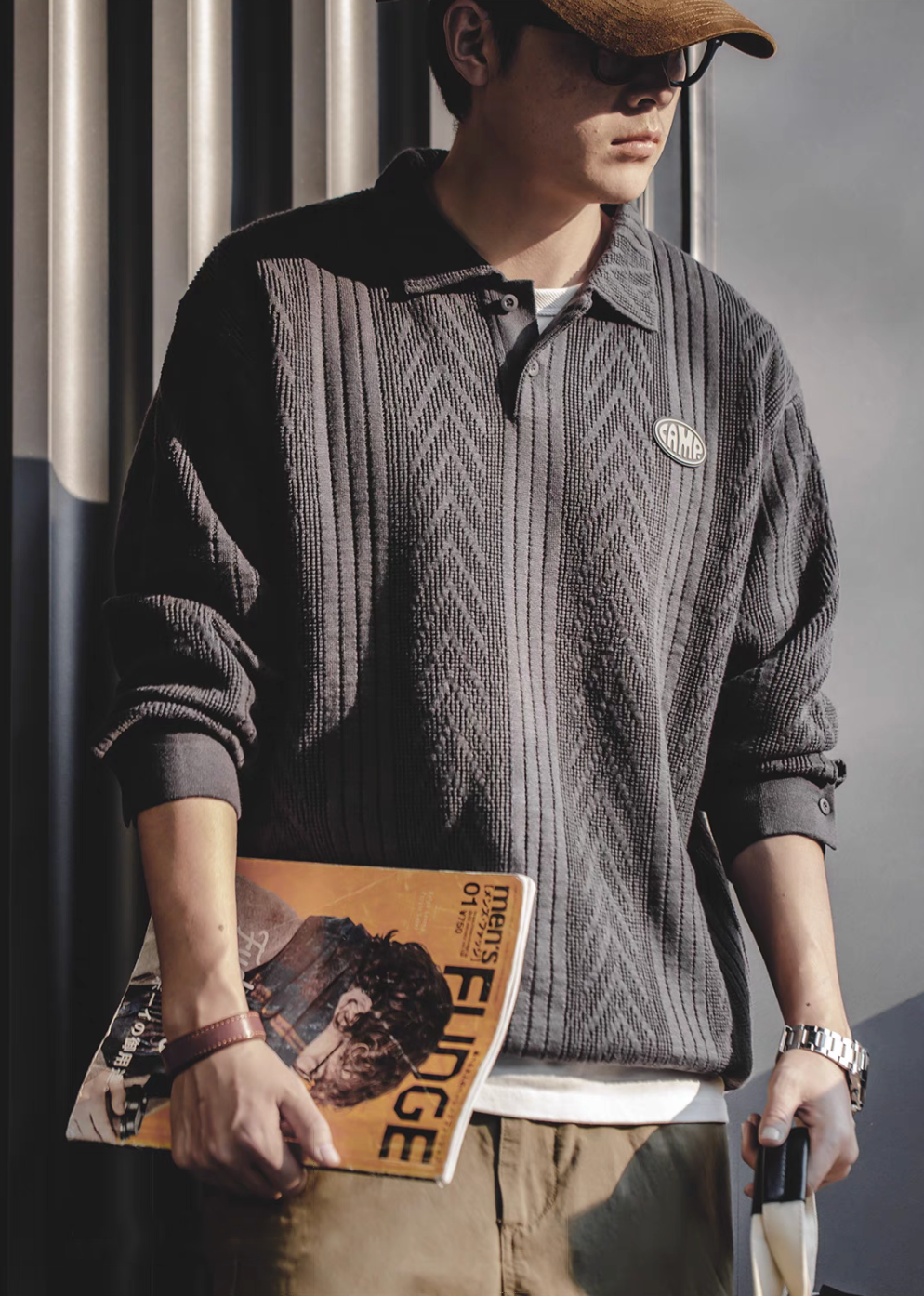 Chevron Weave Polo Sweater