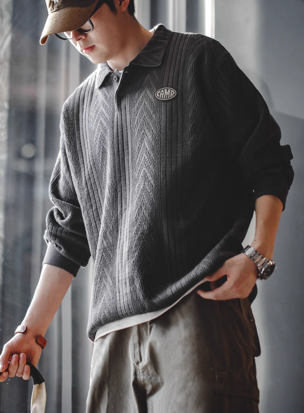 Chevron Weave Polo Sweater