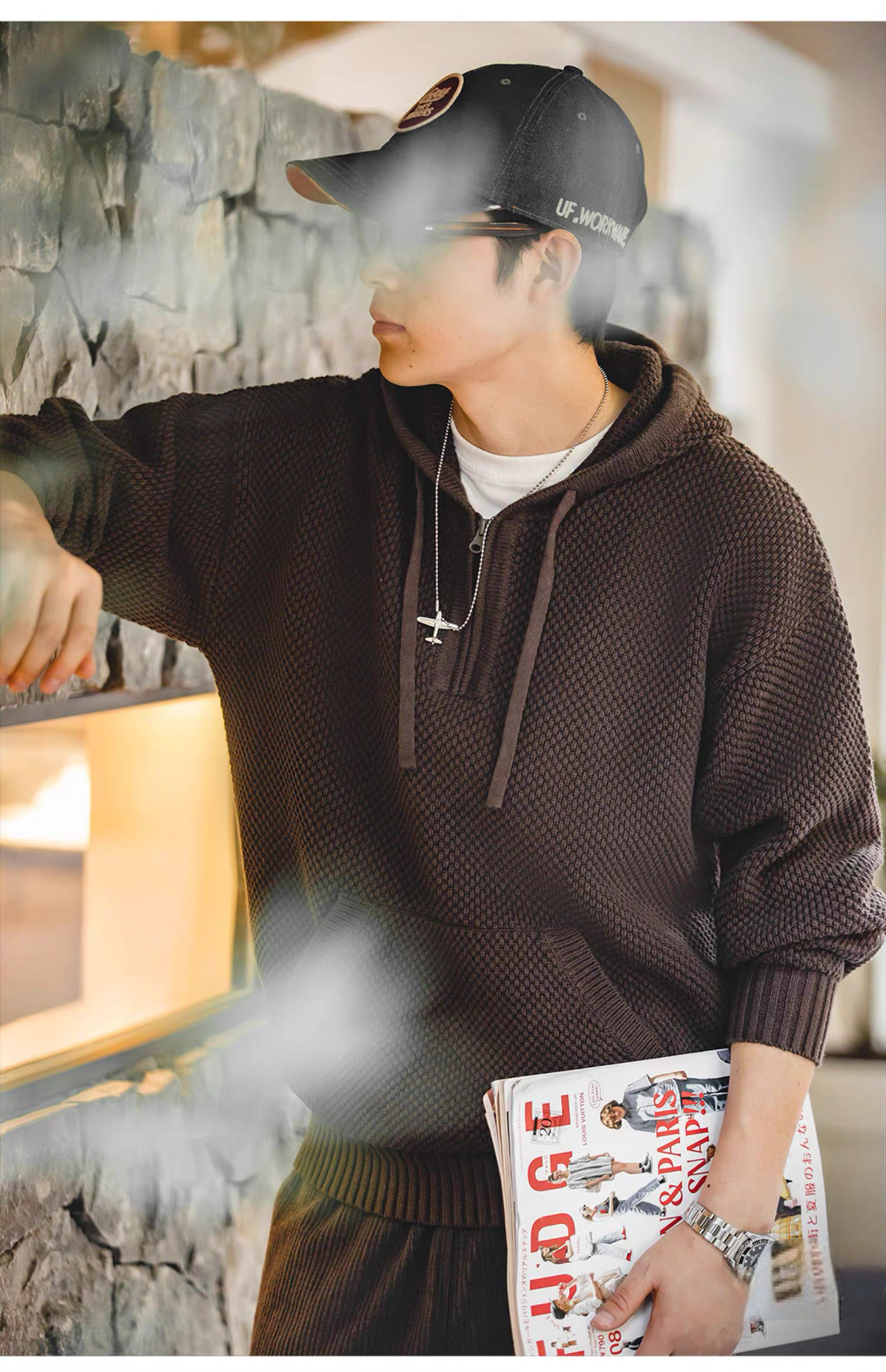 Chunky Waffle Knit Pullover Hoodie