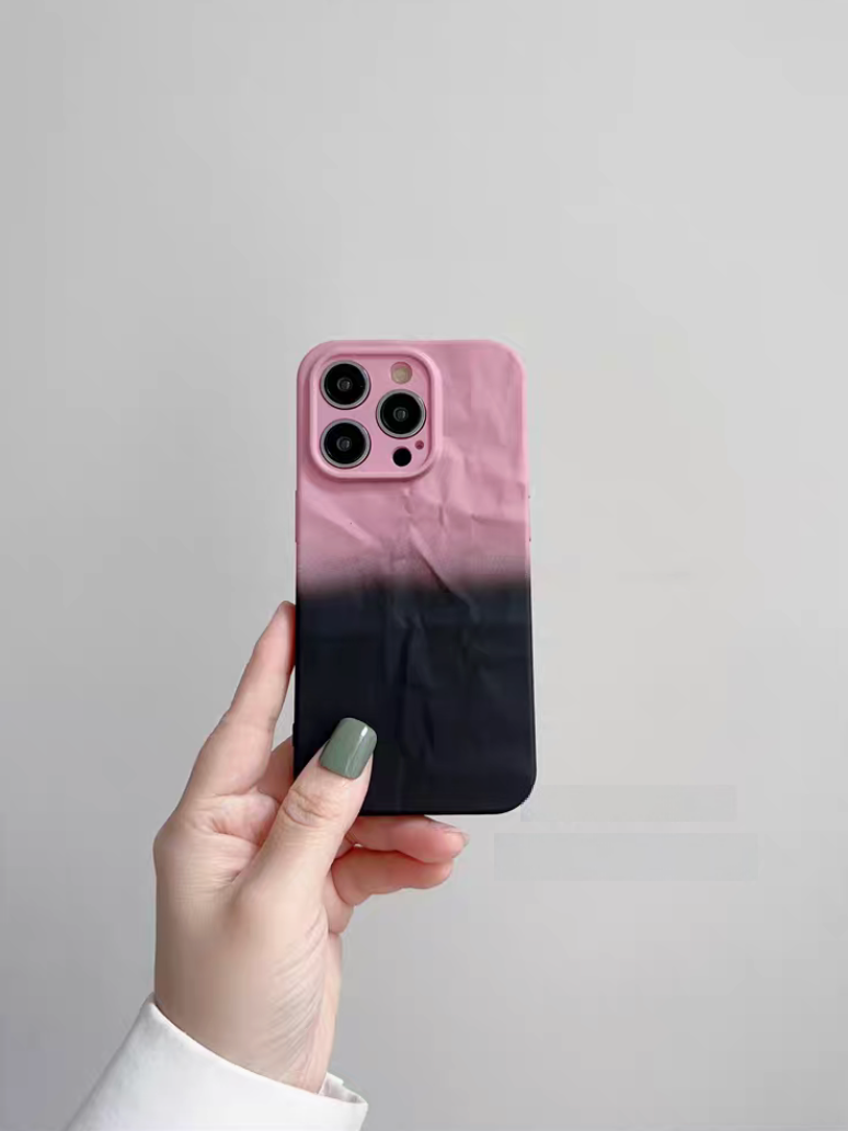 Pink and black two-tone contrast phone case back view bold matte protective design