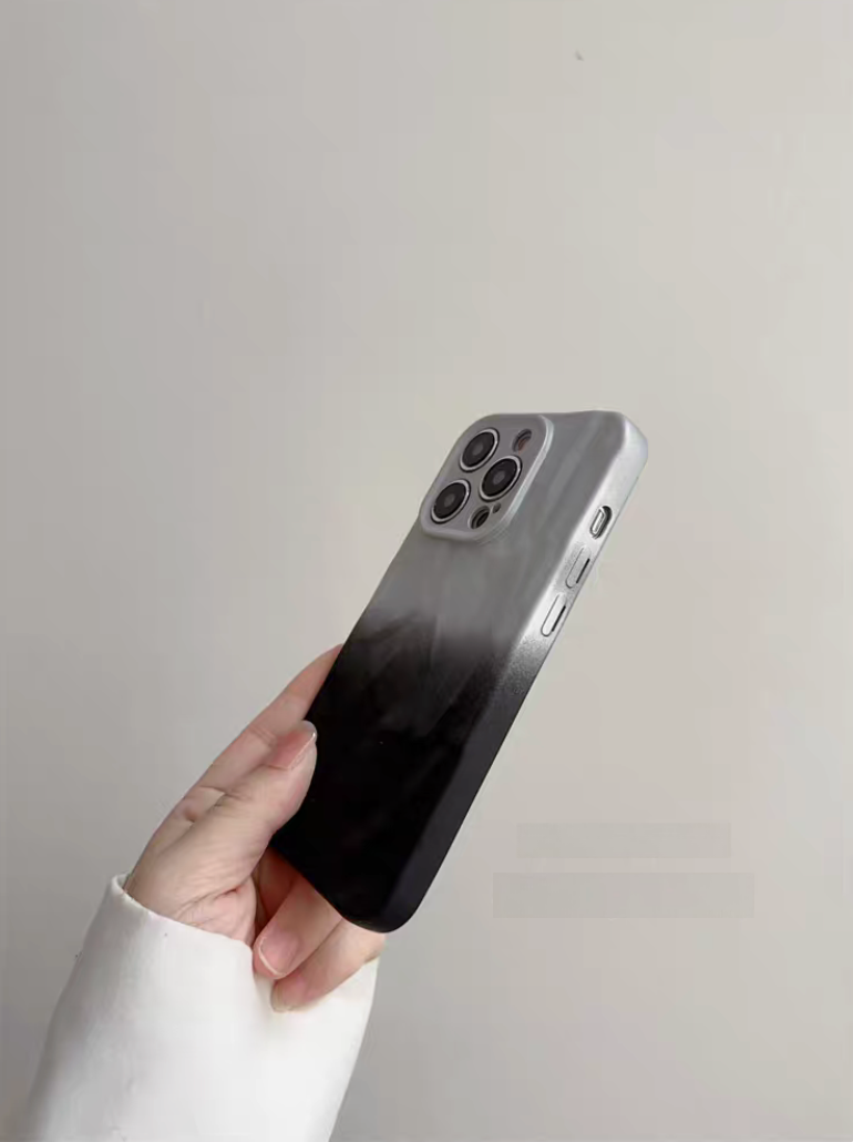 Silver and black gradient phone case angled view modern matte anti-slip finish