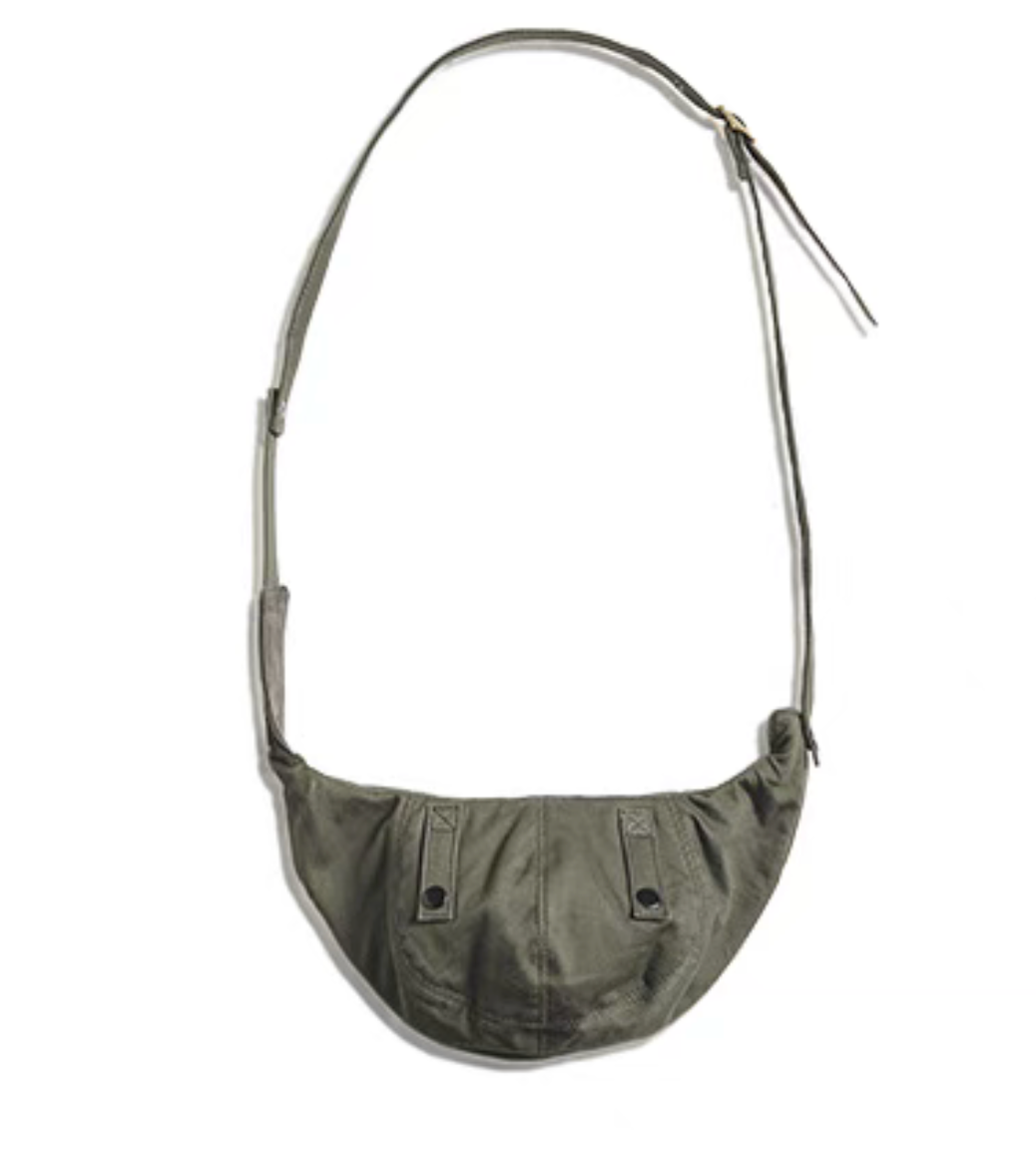 Vintage Military Canvas Sling Bag military green back view showing rear panel and strap attachment