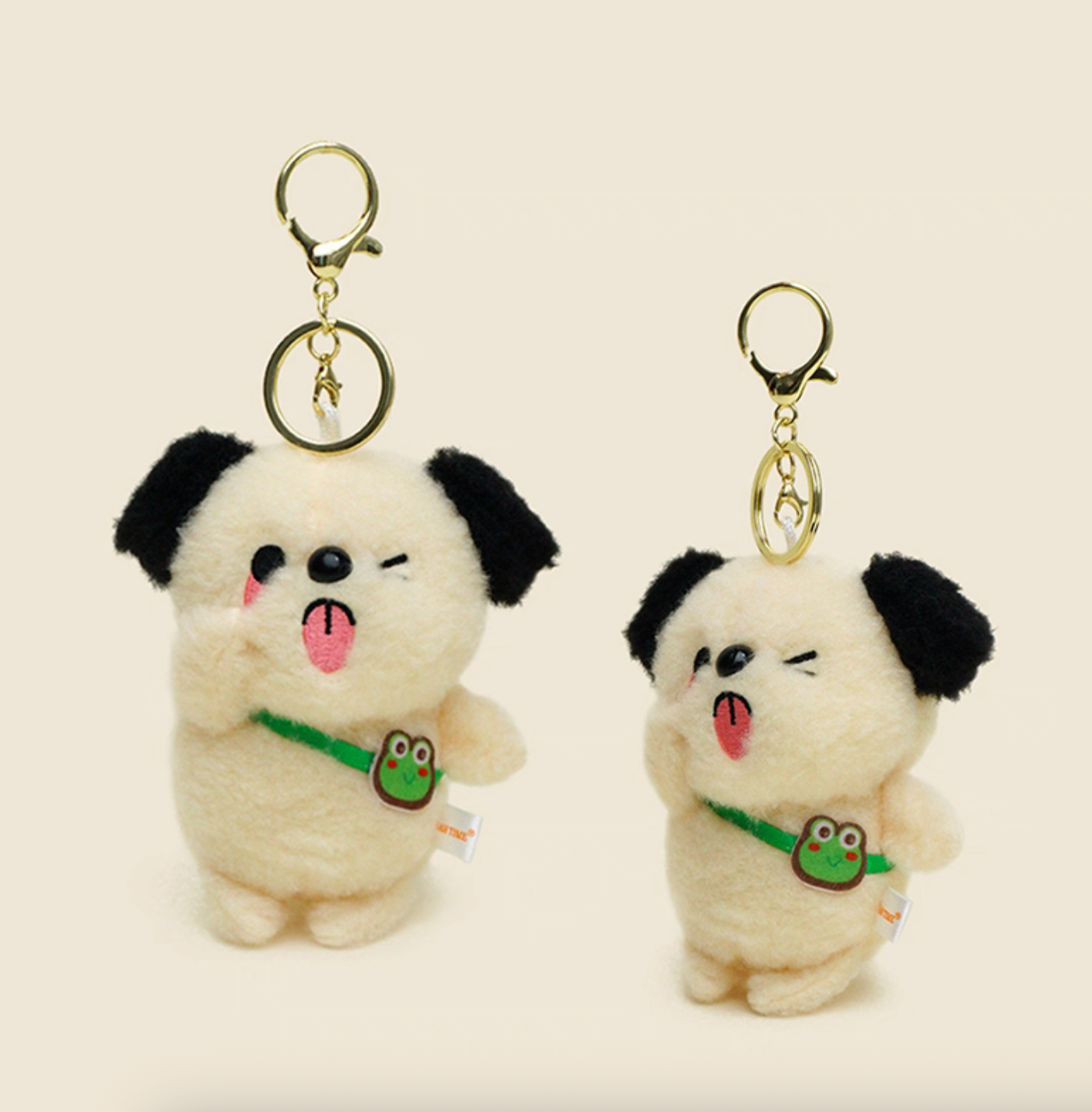 Wink Puppy Plush Keychain with Frog Sling Bag – Cute Stress Relief Bag Charm