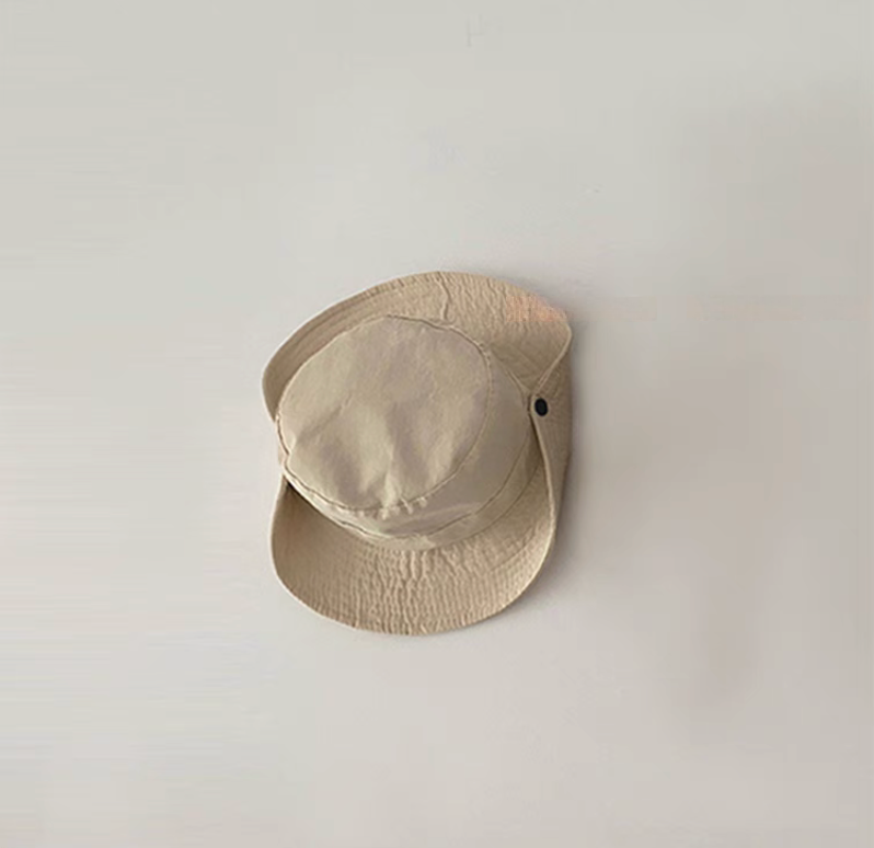 Youth outdoor quick dry sun hat in beige color front view with adjustable chin strap