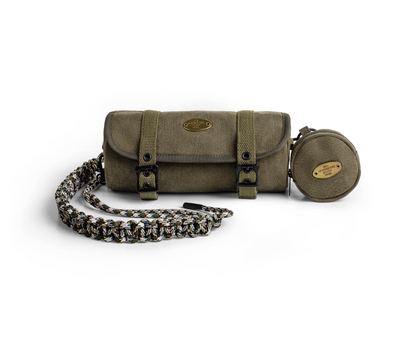 Ameikaji olive canvas tool roll crossbody bag with coin pouch and paracord strap front view