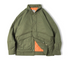 Army green Flight Jacket 074 front view showing quilted orange lining and pocket details